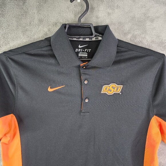 Men's Nike OSU Dri-Fit Polo Shirt Short Sleeve Black & Orange Oklahoma State M - Picture 4 of 11